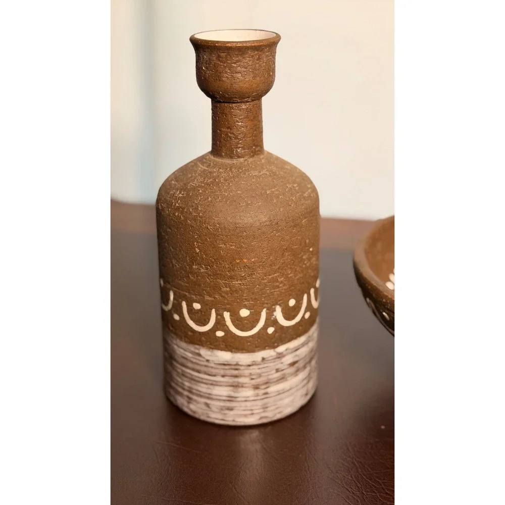 Vintage Bitossi Raymor Italy MCM Pottery Vase & Pipe Ashtray 2174 2177 Set